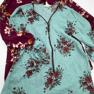 Floral Zip-Up Dress Shirts